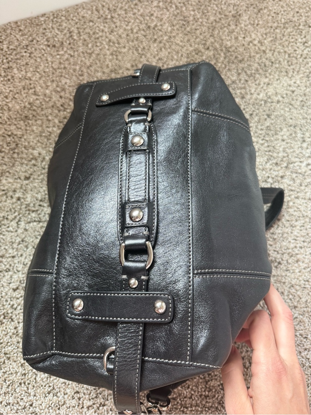 Coach Black Leather Bowling Bag with Silver Hardware - Picture 2 of 8